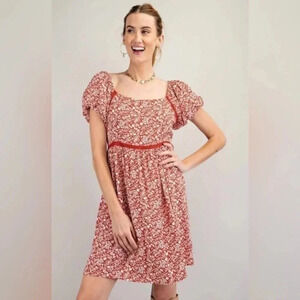 Easel Los Angeles Puff Mini Floral Red Dress Size Medium (A6)